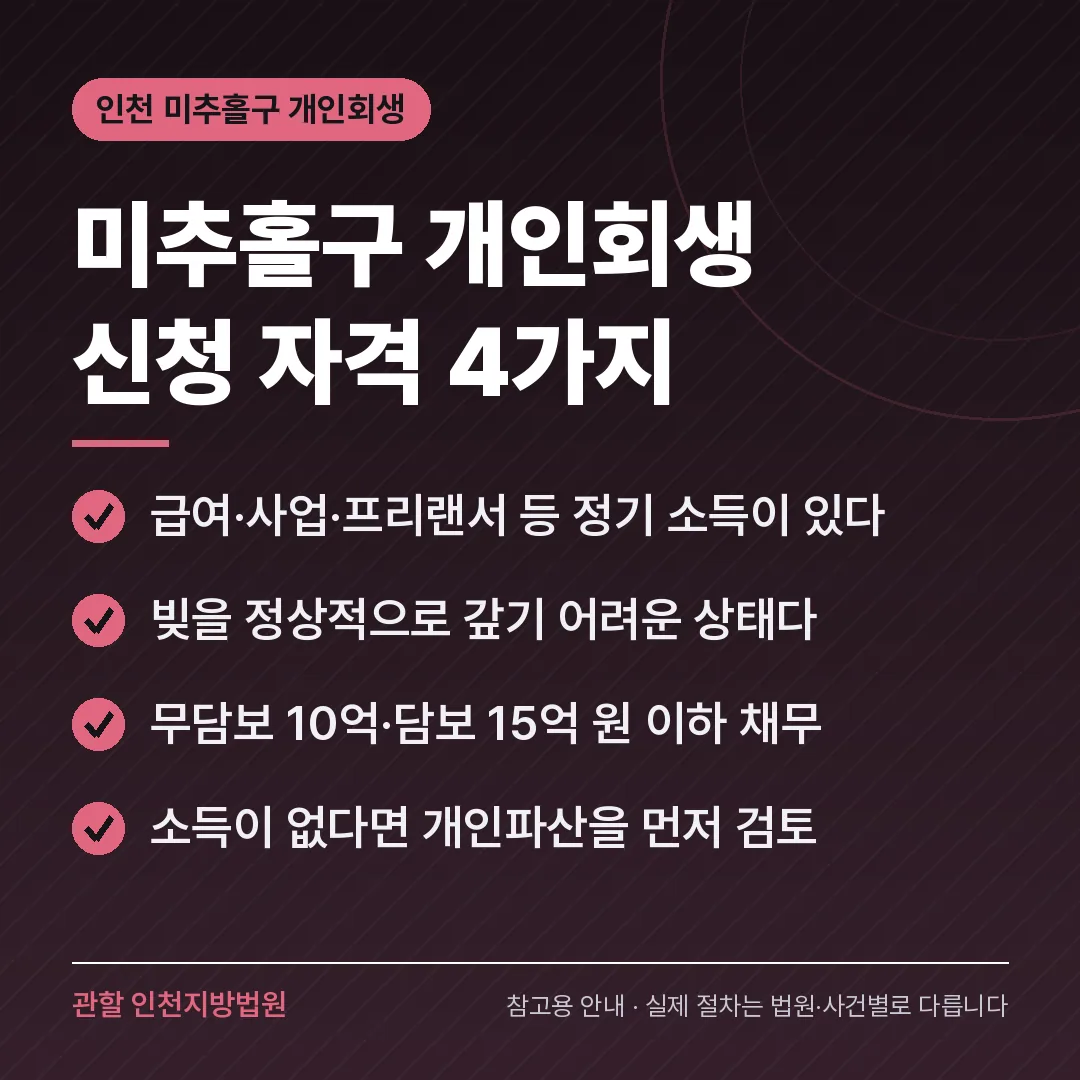 인천 미추홀구 개인회생 신청 자격 4가지