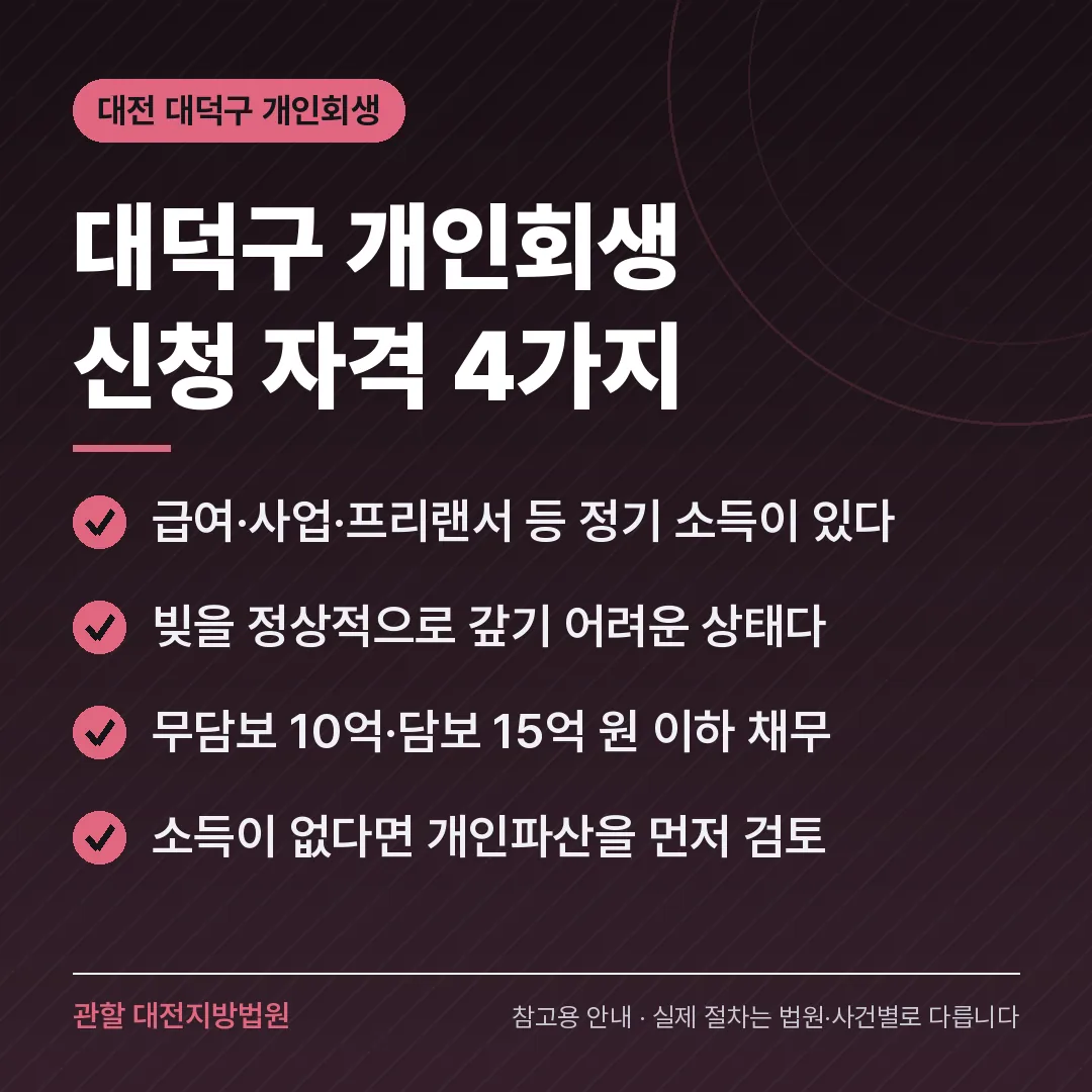 대전 대덕구 개인회생 신청 자격 4가지
