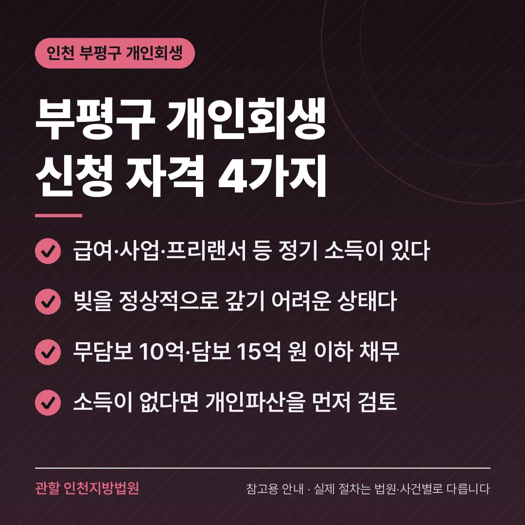 인천 부평구 개인회생 신청 자격 4가지 인천 부평구 개인회생 신청 자격 4가지