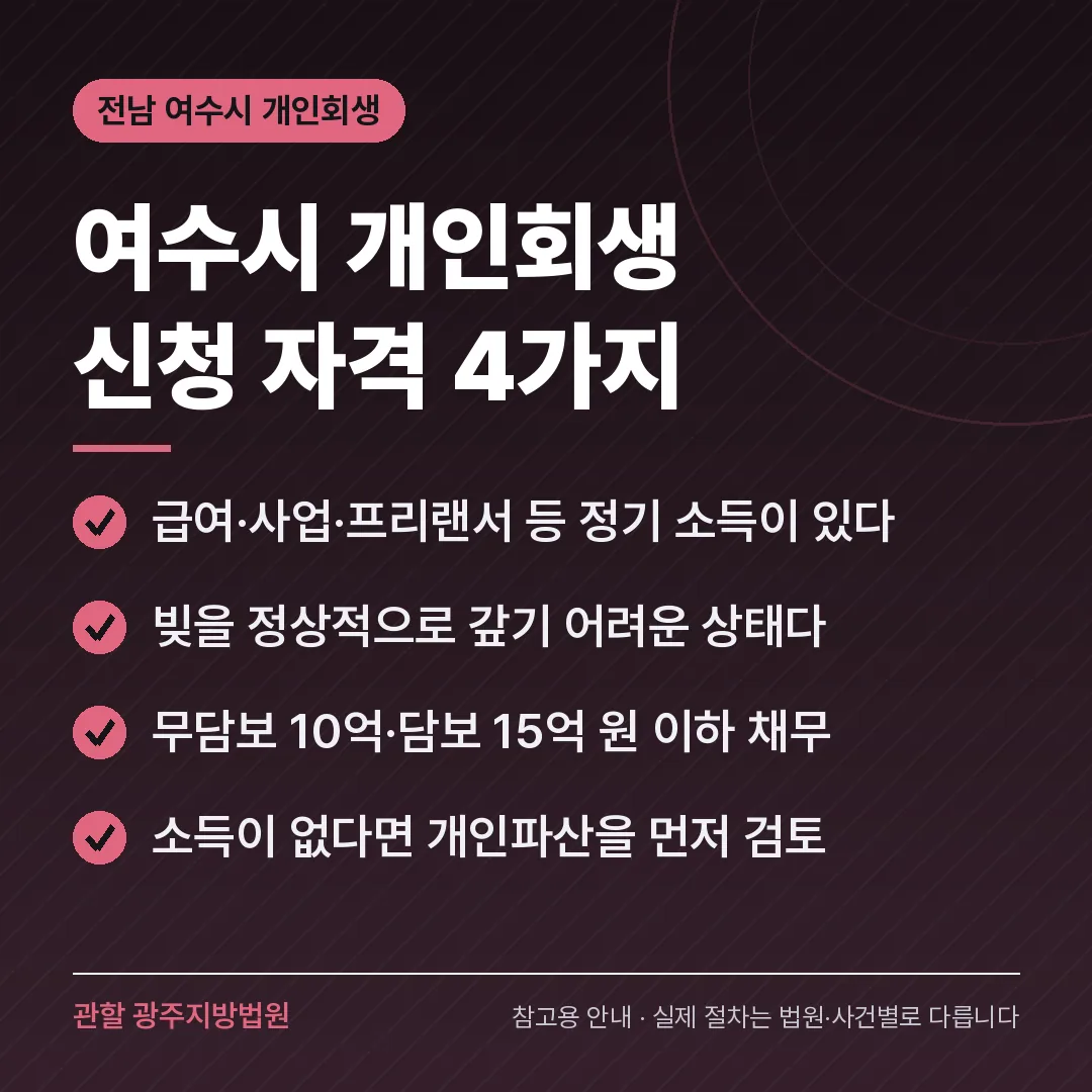 전남 여수시 개인회생 신청 자격 4가지