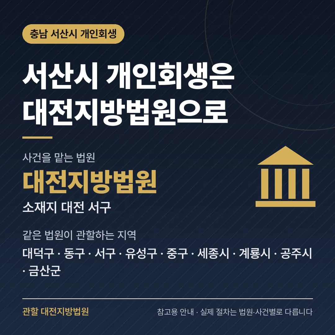 충남 서산시 개인회생 관할 법원 — 대전지방법원
