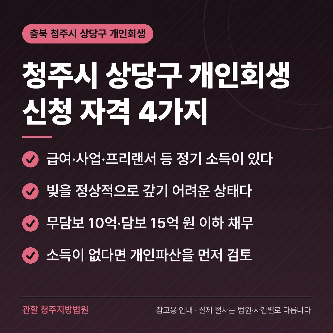 충북 청주시 상당구 개인회생 신청 자격 4가지